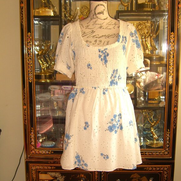 ZARA EYELET FLORAL PRINT DRESS M - Picture 1 of 6